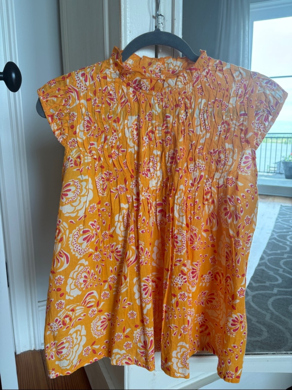 THML Orange Floral Ruffled Neck Blouse size Medium